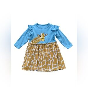 Unbranded Size 2 Years Giraffe Zoo Applique Ruffle Long Sleeve Dress